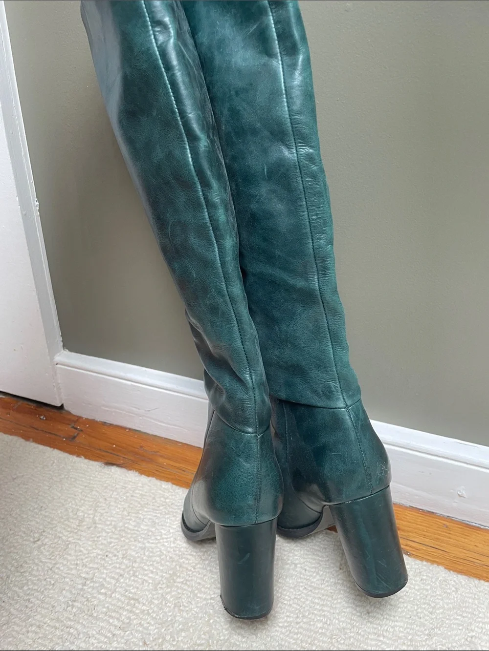 Nine West Teal Leather Over-the-Knee Block Heel Boots